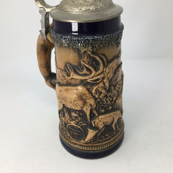 Antique German Beer Stein~Lidded~Animal Relief~ - Picture 3 of 8
